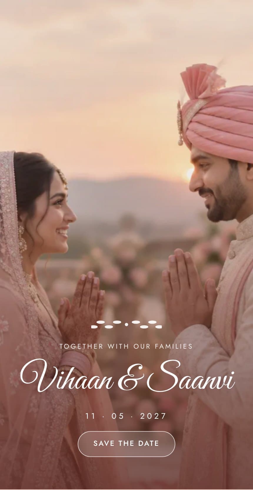Blush Brushstroke wedding invitation for Vihaan & Saanvi