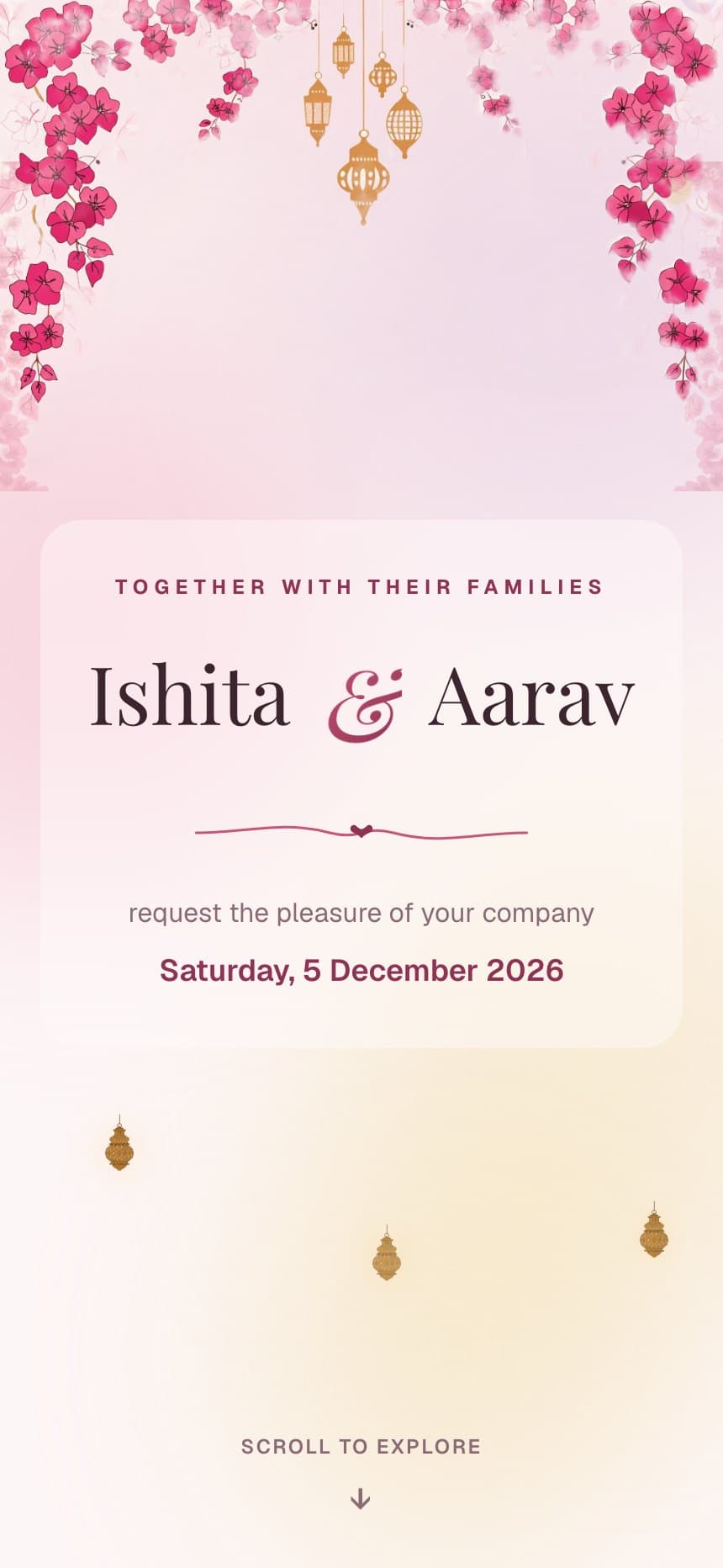 Blush Mandap wedding invitation for Ishita & Aarav