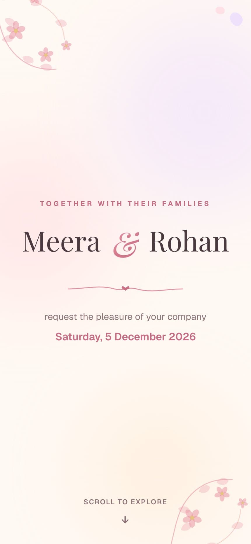 Classic Romance wedding invitation for Meera & Rohan