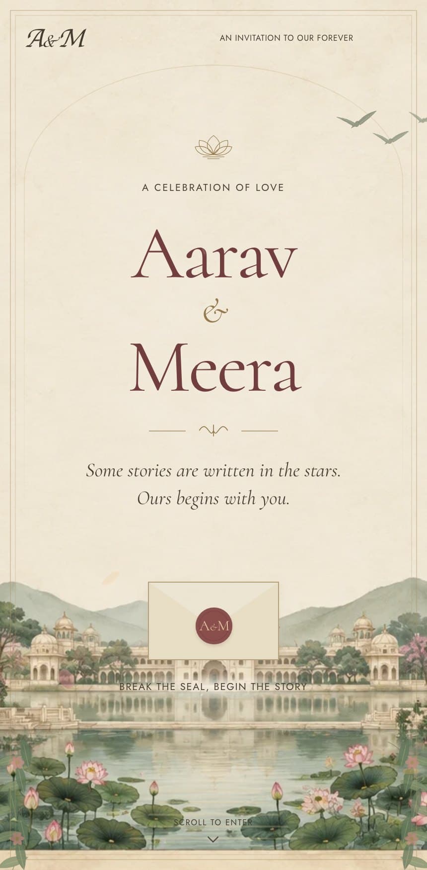 Lake Palace wedding invitation for Aarav & Meera