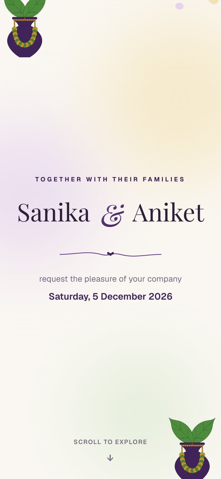 Marathi Paithani wedding invitation template in Paithani Purple & Gold