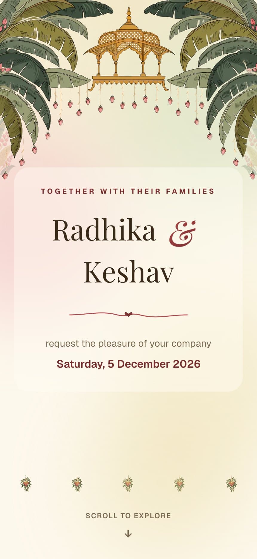 Pichwai Garden wedding invitation template in Cream & Terracotta